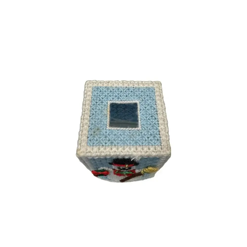 VTG Needle Point Plastic Frosty Snowman Tissue Box Cover Completed Grannycore